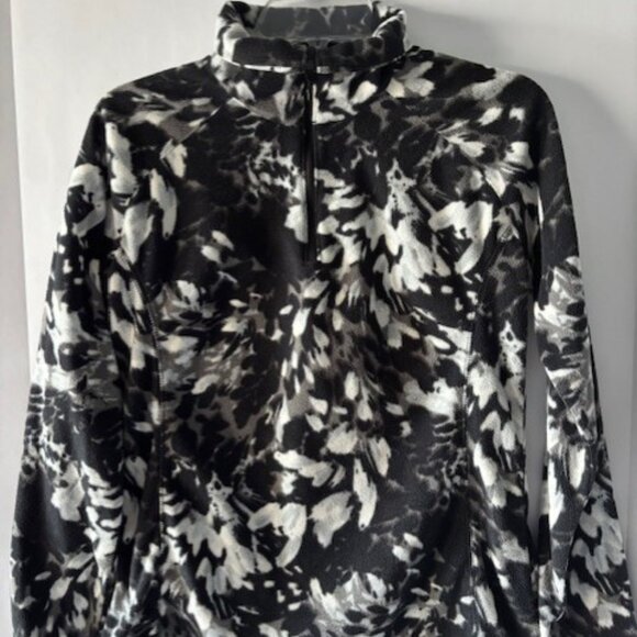 Columbia Sweatshirt Pullover M Black White Floral Fleece Pullover Retro Boho - Picture 1 of 9